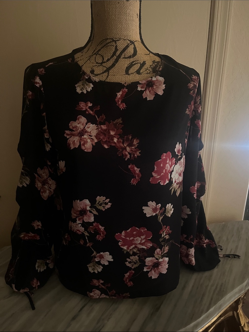 Vince Camuto Black Blouse with Pink Floral Print